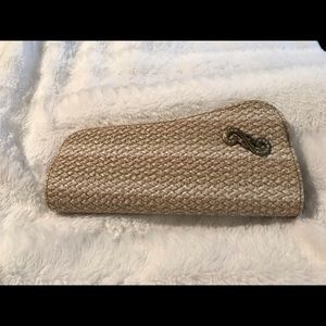 Patterned Clutch in tan & ivory. From India